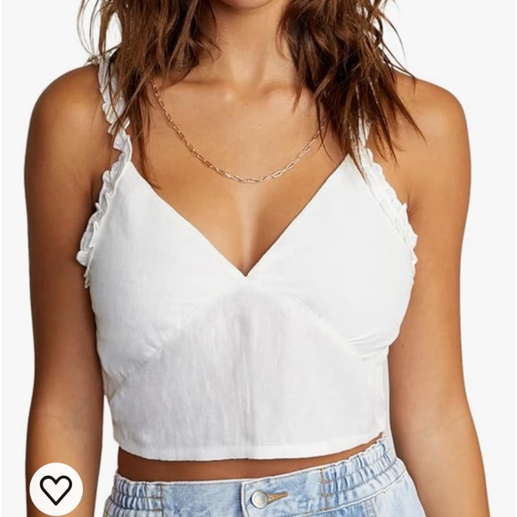 RVCA SWEETHEART TANK NWT STRAPPY CROP TOP WITH RUFFLES ELASTICATED BACK - Picture 3 of 4